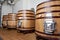 Wooden tank barrels for aging wine at winery