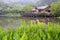 Wooden teahouse at lakeside