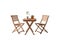 Wooden terrace table and two chairs on cutout PNG transparent background. Generative AI