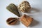 Wooden textures and decoration objects: hulls, bark, straw ball