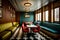 A wooden theme dining room with diner booths.