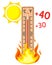 Wooden thermometer on fire shows heat and sun