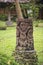 Wooden tiki on tropical paradise beach