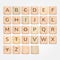 Wooden tiles alphabet. 3d wood tile or square block with letter sign for wording text, puzzle words game crossword play