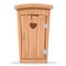Wooden toilet with a carved heart in the door on a white.