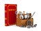 Wooden toolbox with tools and red service book. 3D illu