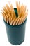 Wooden toothpicks in green container