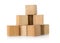 Wooden toy building block pieces stacked over white - project management or development concept