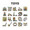 Wooden Toy For Children Play Time Icons Set Vector