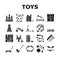 Wooden Toy For Children Play Time Icons Set Vector