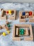 Wooden Toy Construction with ecologically wooden blocks manufactured from sustainable timbers. Wood elements for kids mental