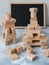 Wooden Toy Construction with ecologically wooden blocks manufactured from sustainable timbers. Wood elements for kids mental