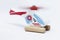 Wooden toy helicopter with rotating wing blade