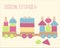 Wooden toy train with colorful blocks isolated over white