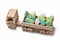 Wooden toy truck is lucky for Christmas gingerbread in form of Christmas trees and snowflakes.