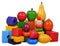 Wooden toys cubes and fruits