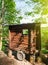 Wooden trailer in middle of the forest