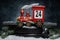 Wooden train Christmas advent calendar on gym dumbbells barbell weight plates.