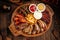 Wooden tray of beer appetizers set assortment