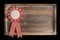 Wooden tray with round ribbon seal or badge,