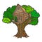 Wooden tree house color. Sketch scratch board imitation.