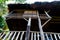 Wooden tree house made of natural materials seen from downstairs.