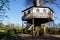 Wooden treehouse photographed in England