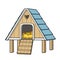 Wooden triangular chicken coop with ladder color variation for coloring book on white