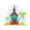 Wooden Tropical Bungalow, House on Beach, Travel and Vacation Vector Illustration