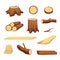 Wooden Trunk Materials and Firewood Set. Vector