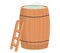 Wooden tub for bath. Pot, bucket with blue hot water and small staircase. Sauna water basin icon