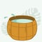 Wooden vat with water for baths and saunas. Spa treatments with a cedar barrel. A hot tub for outdoor relaxation and