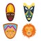 Wooden vector painted african mask craft avatar souvenir culture tribal ethnic illustration.