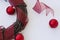 Wooden Vine Wreath with Red Ribbon & Ornaments