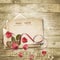 Wooden vintage background with valentines card.