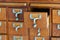 Wooden vintage Medicine drawer cabinet. Catalog file cabinet. Data storage