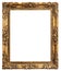Wooden vintage rectangular gilded antique empty picture frame isolated on white background