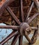 Wooden wagon stands on the ground,