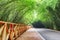 Wooden walkway along road among bamboo woods