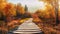 wooden walkway through the autumn forest suitable as a banner