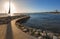 Wooden walkway over the mediterranean sea in Salou, Spain