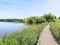 Wooden walkway by the shore of Staunton Harold Reservoir reservoir