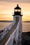 Wooden Walkway to Maine Lighthouse at Sunset