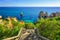 Wooden walkway to secret beach near Lagos on Ponta da Piedade. algarve region