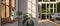 A wooden wall shelf against the window in a modern bright spacious living room. close-up image