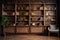 wooden wall with vintage bookcase and collection of books