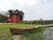 Wooden watchtower, bridge and boat