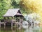 Wooden waterfront pavillion by the lake