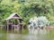 Wooden waterfront pavillion by the lake