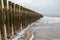 Wooden wave breaking installations in The North Sea, Zealand, The Netherlands